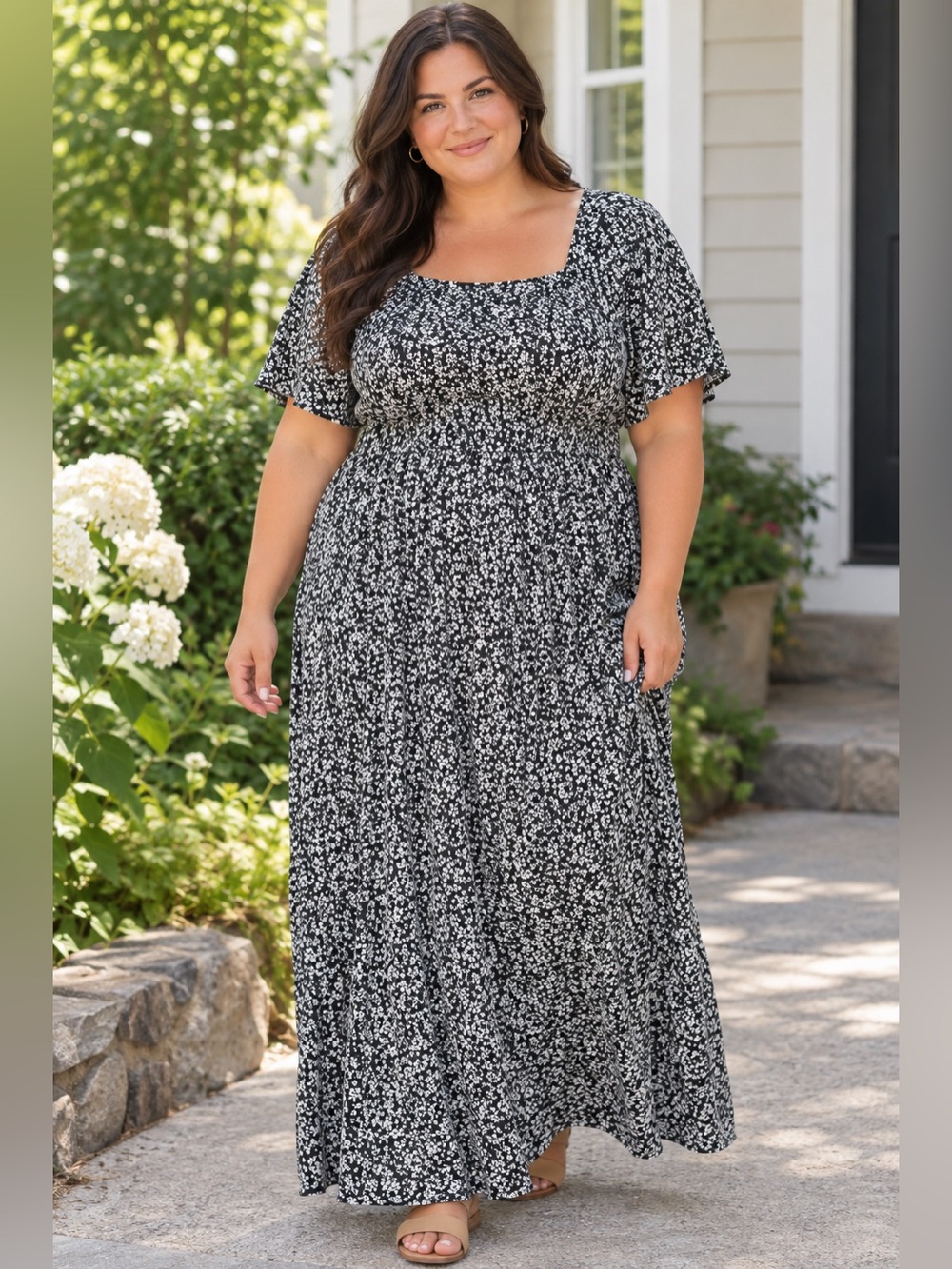 Reitmans Black White Floral Maxi Dress Size XXL